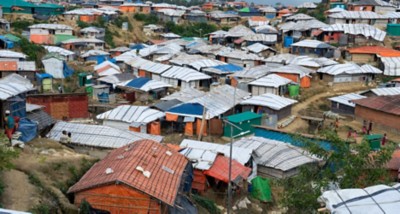 An aerial drone view of the tents in the Kutupalong refugee camp in Bangladesh, the world’s largest refugee camp 