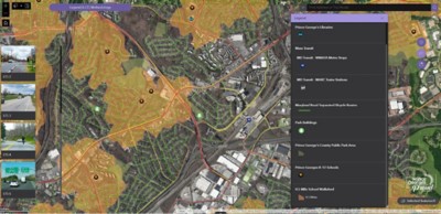Map of Prince George's County with legend to the right showing metro stops and train stations