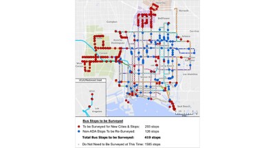 A map showing all of the bus stops that needed maintenance 