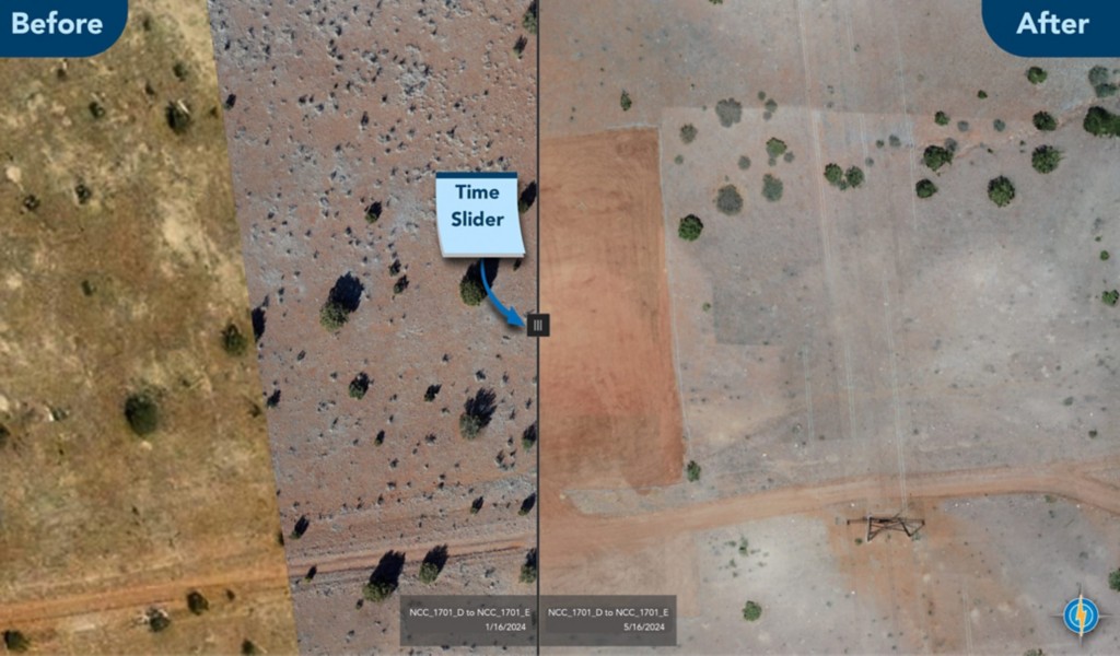 Comparison of drone imagery of parcel of land.