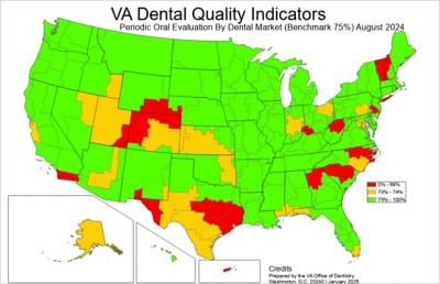 A US map shows dental health ratings by color; red means lowest and green means highest