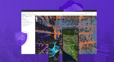 A webpage and mobile device screens showing maps with different types of data points