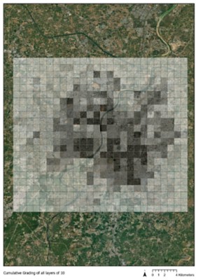  GIS weightage-based ranking of all the cumulative layers.  (Source: Author)
