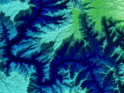 Contour map in blues and greens