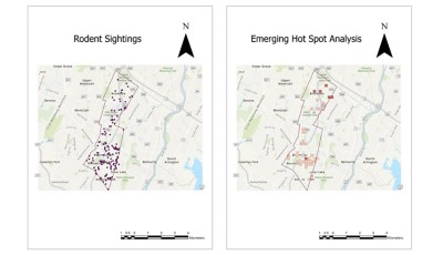 Thematic map with colored dots showing spatial hotspot patterns across Essex 