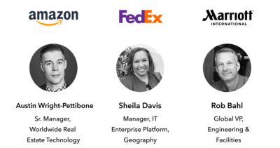 Austin Wright-Pettibone of Amazon, Sheila Davis of FedEx, Rob Bahl of Marriott