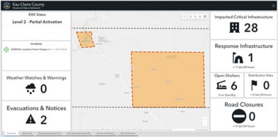 Eau Claire County hazard dashboard with air quality index of 16 and 3 weather warnings