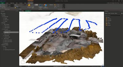 A digital interface showcasing a 3D terrain mapping application with detailed topographical data. 