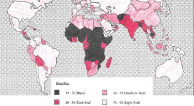 Colored in map of the world by student.