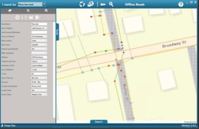 A map displays streets, colored lines, and points of interest