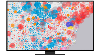 A graphic of a computer monitor displaying a concentration map in red and blue on a white background