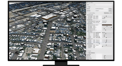 A graphic of an aerial photo of an urban area, beside a menu of analysis options