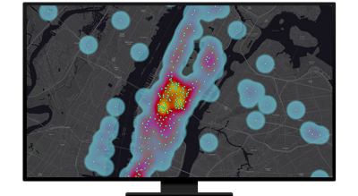 A graphic of a computer monitor displaying a heat map in blue, red, and yellow on a gray background