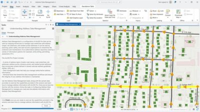 Screenshot from Esri’s Address Management solution displaying a neighborhood map and instructions on the side