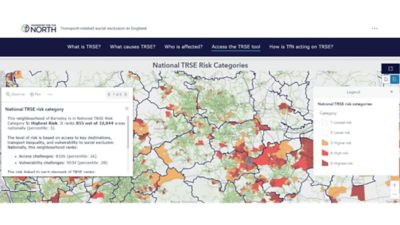 Map displaying National Transit Related Socila Exclusion risk categories and their US locations