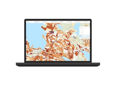 Kuvituskuva, missä kuvataan kunnossapidon ja investointien analysointituloksien karttanäkymää