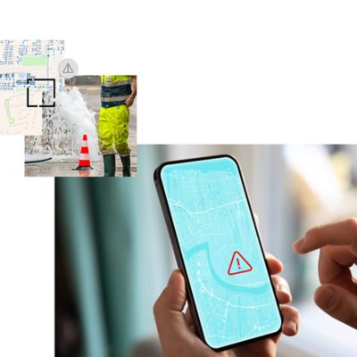 Kuvituskuva, missä kännykän näytöltä näkyy reaaliaikaisesti kentältä tallennettu häiriötieto