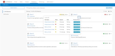 ArcGIS Monitor UI screenshot depicting the use of ArcGIS Monitor Collections by Langan, showing the quick and easy assessment of each client's environment and resources.