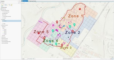 Map of the festival venue with color-coded zones and red outlines labeled one through five