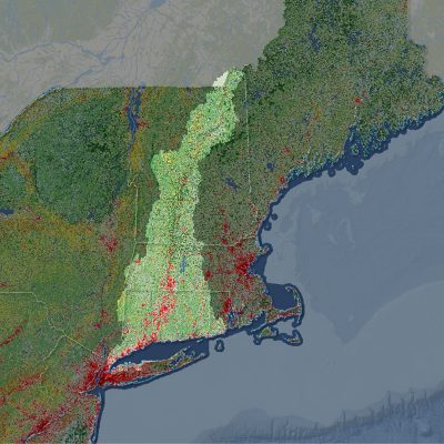 Map of Long Island colorfully shaded to show different land cover types