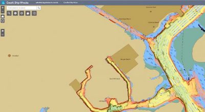 A detailed nautical map showcasing shipwreck locations and underwater terrain.
