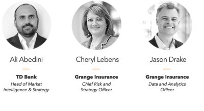 Three individuals are presented with their names, job titles, and company affiliations clearly visible.