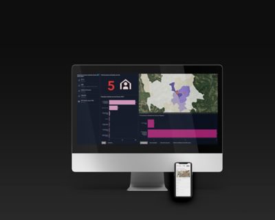 Screenshot courtesy of Wien3420 showing a 3D map of buildings in aspern Seestadt and a readout of total embodied CO2 emissions to measure building performance and efficiency. 