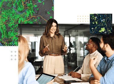 Kuvituskuva, missä on innostuneita työntekijöitä palaverissa