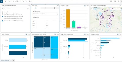 ArcGIS Insights dashboard on urban and rural trips.