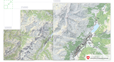 The same map is shown at three different sizes or scales