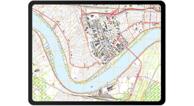 Detailed map of a river and surrounding city