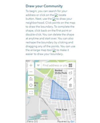 Nashville redistricting’s survey allowed residents draw their community using various points on an interactive map.