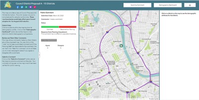 A map zoomed in to an area in Nashville, Tennessee that shows an option for the boundary of a council district.