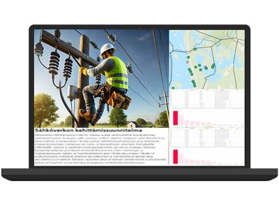 Kuvituskuva, missä kuvataan kuvitteellista sähköverkon kehittämissuunnitelmaa
