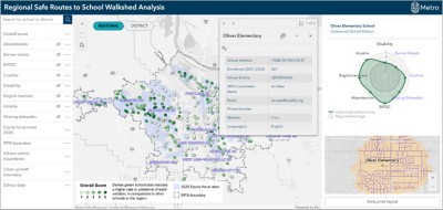 Interactive map shows school walkshed rankings with details and radar chart for Oliver Elementary School