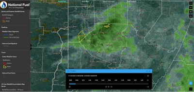An orange polygon on a map of western Pennsylvania indicates an area of extreme rainfall.