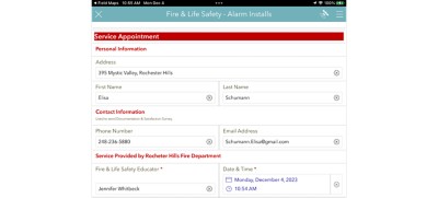 A small section of a Survey 123 survey with the words service appointment as the title and fields filled in with black text