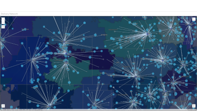Blue map with lines and dots