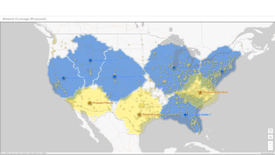 Map of the United States with blue and yellow shaded areas