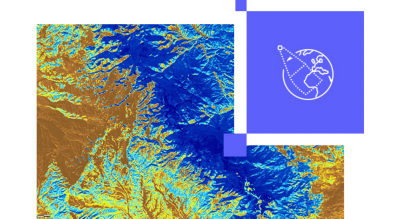 A vibrant topographic map showcasing elevation data in shades of blue, yellow, and brown.