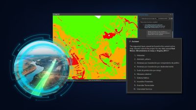 Mapa del sur de Luisiana con colores que van del verde al rojo para indicar las zonas de cambio de la cobertura del suelo detectadas mediante inteligencia artificial geoespacial