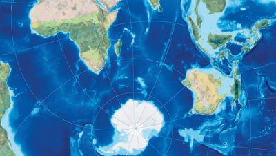 World map centered on the Southern Hemisphere