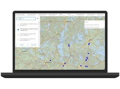 Kuvituskuva, missä on suodatettu verkon tietoja karttanäkymässä