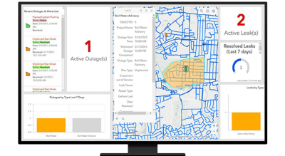 Map dashboard of outages and alerts