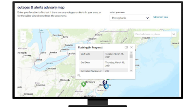 Outages and alerts advisory map