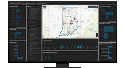 Cuadro de mando de colaboración de proyectos de ingeniería con mapa