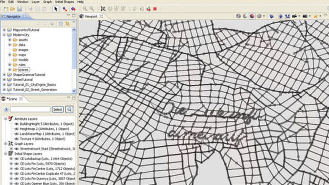 Schermata dal software CityEngine durante la creazione dello spot della Prius