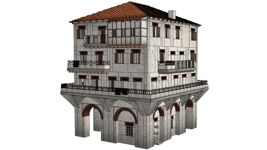 Illustrazione di un antico edificio residenziale romano su sfondo bianco