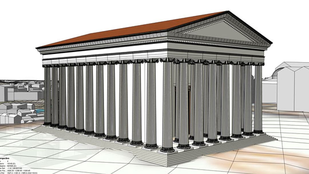 Illustrazione di un tempio dell'antica Roma