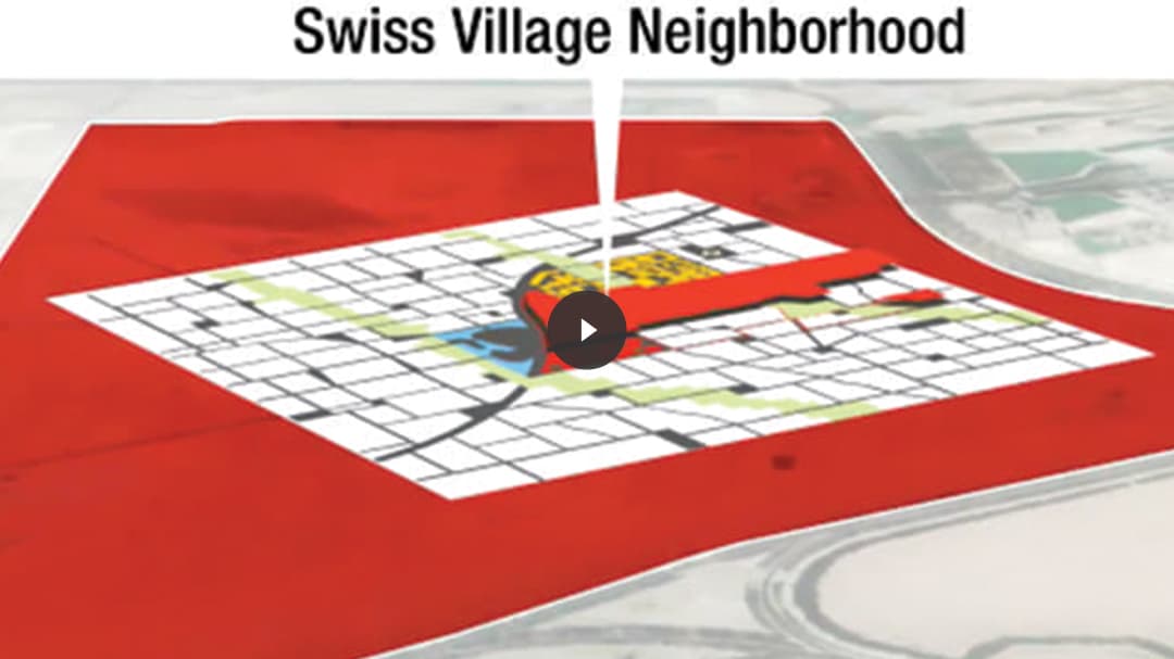 スイス村の近隣からレンダリングしたビデオのサムネイル。